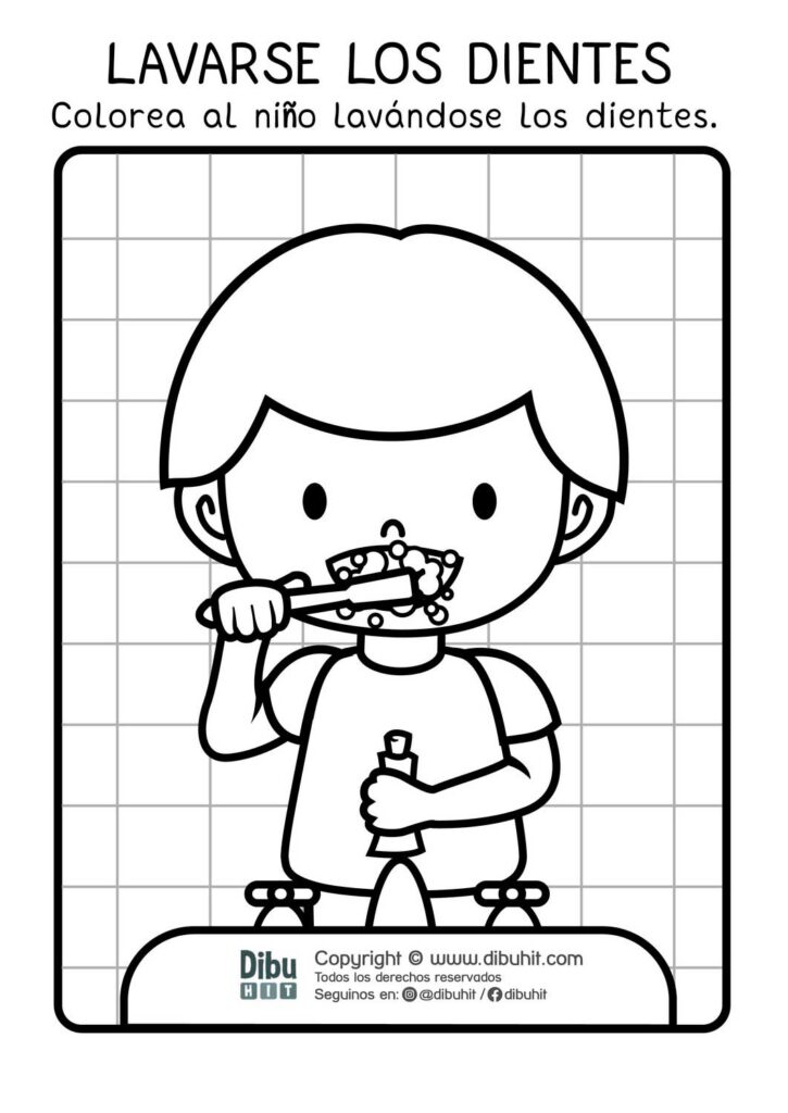 lamina niño lavarse los dientes colorear