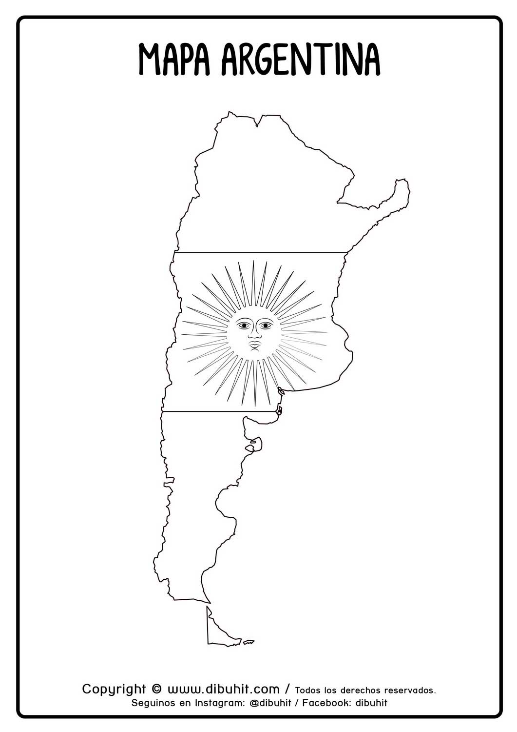 Mapa de argentina con bandera para colorear