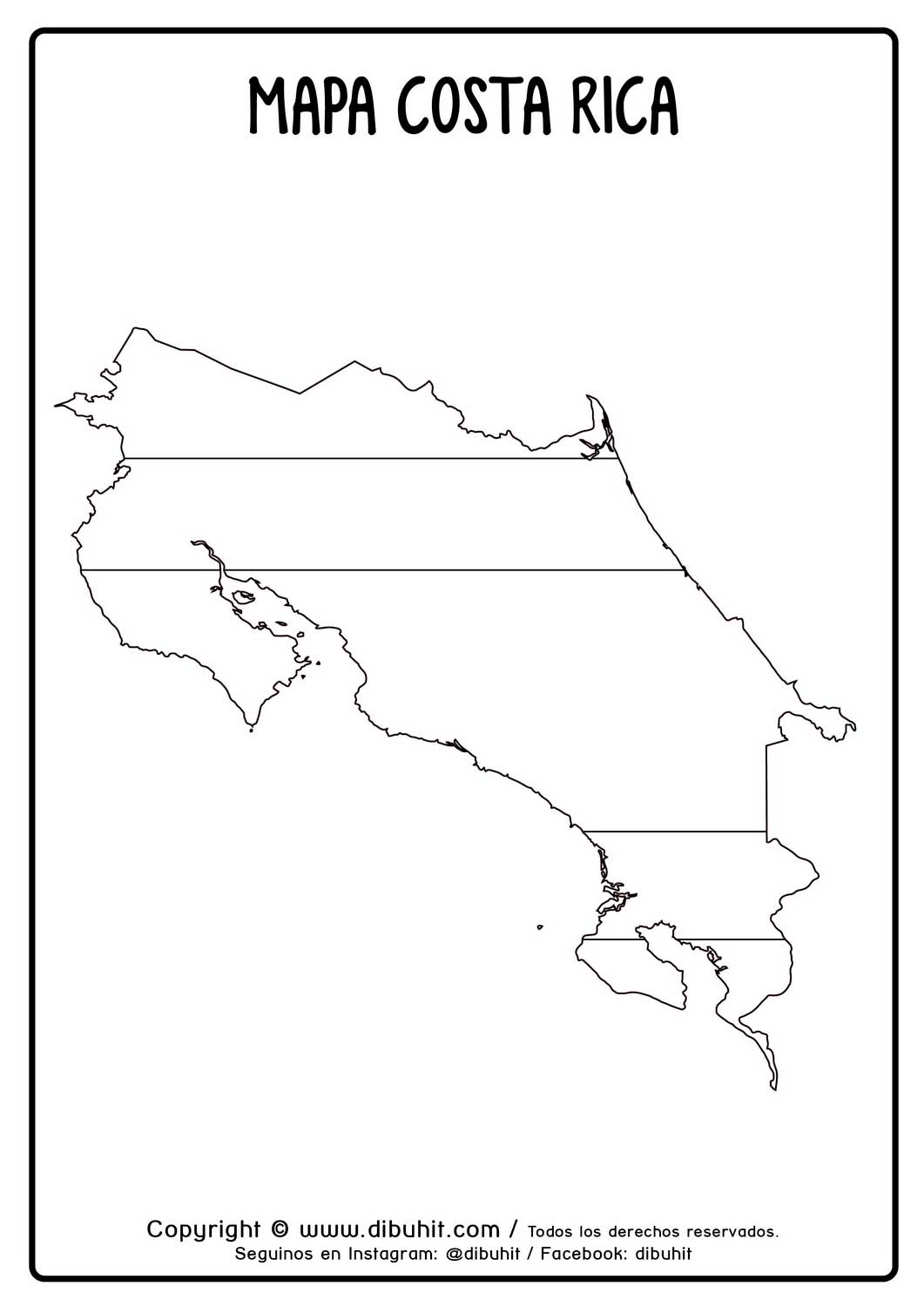 Mapa de costa rica con bandera para colorear