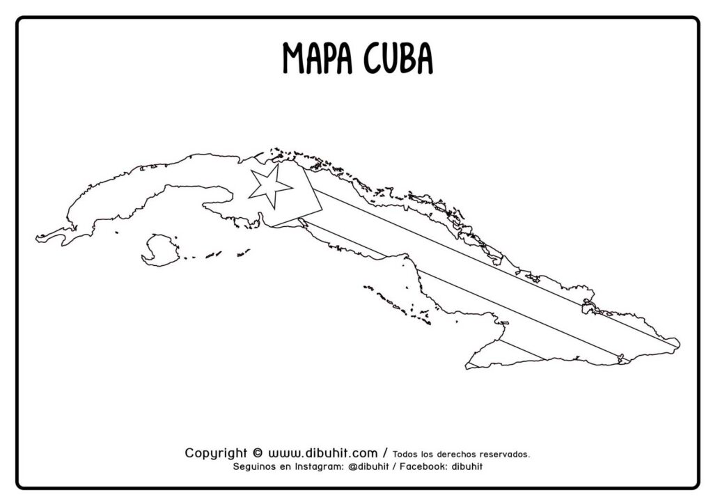 Mapa de cuba con bandera para colorear