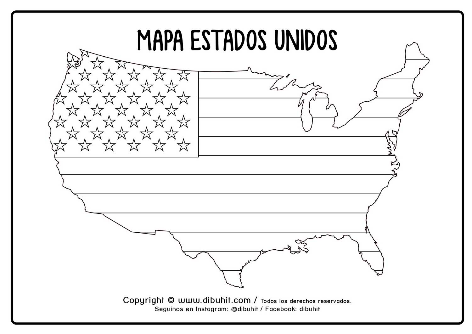 Mapa de estados unidos con bandera para colorear