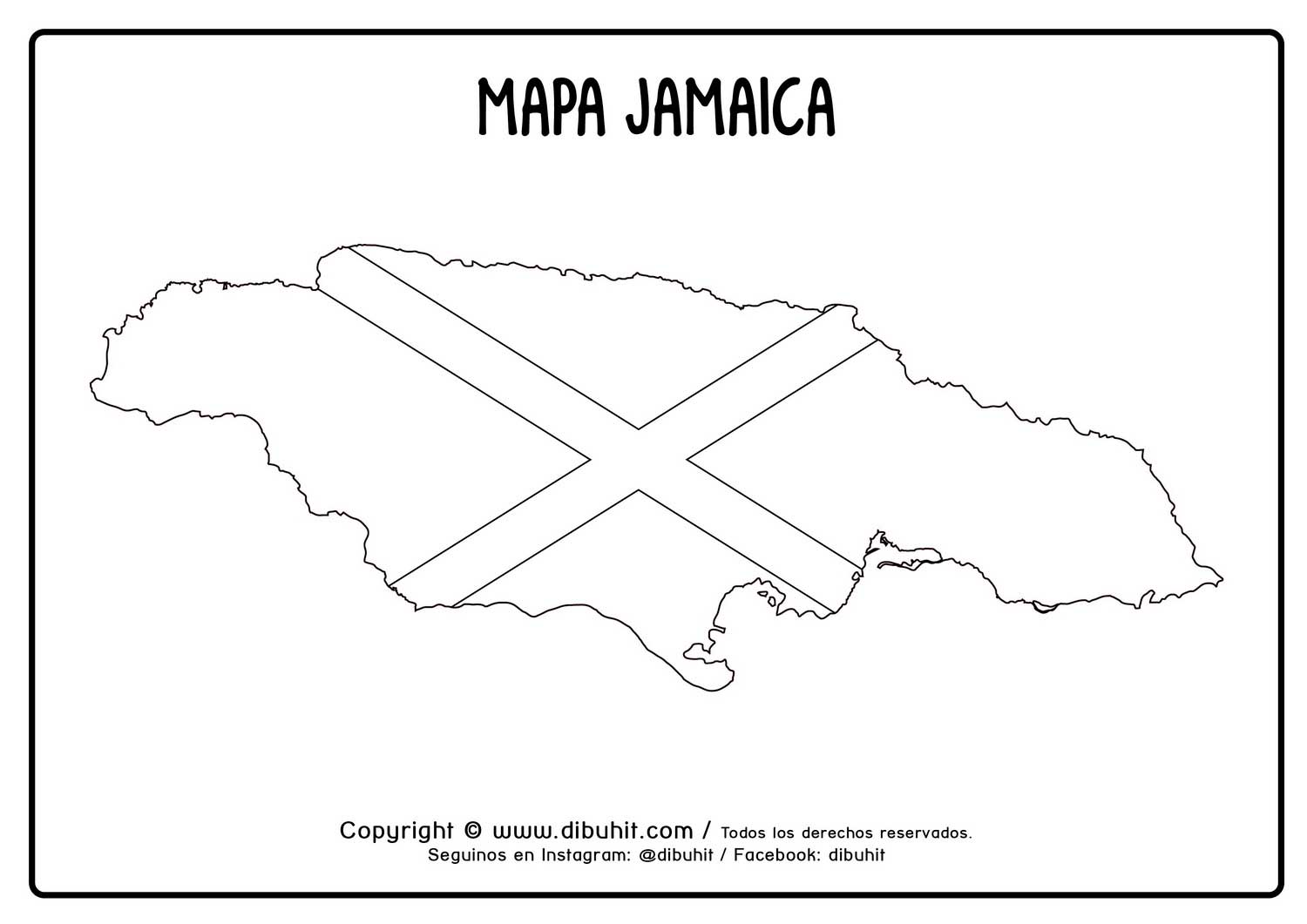 Mapa de jamaica con bandera para colorear