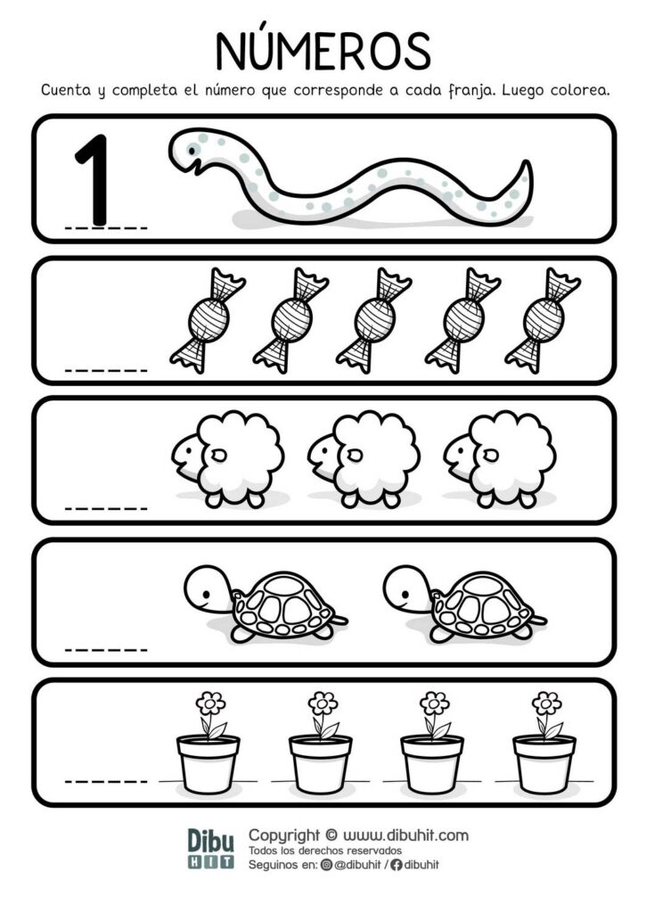 Actividad numeros gusano caramelos obejas tortugas macetas y flores