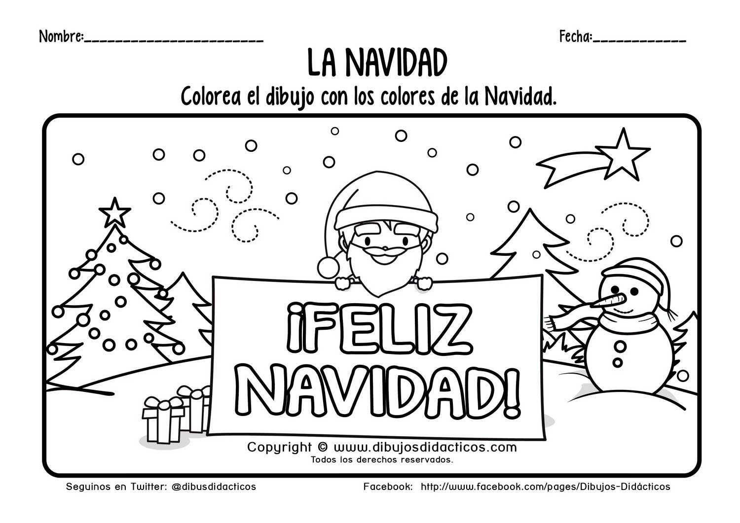 Dibujo de navidad para colorear pinos muñeco de nieve papa noel santa claus