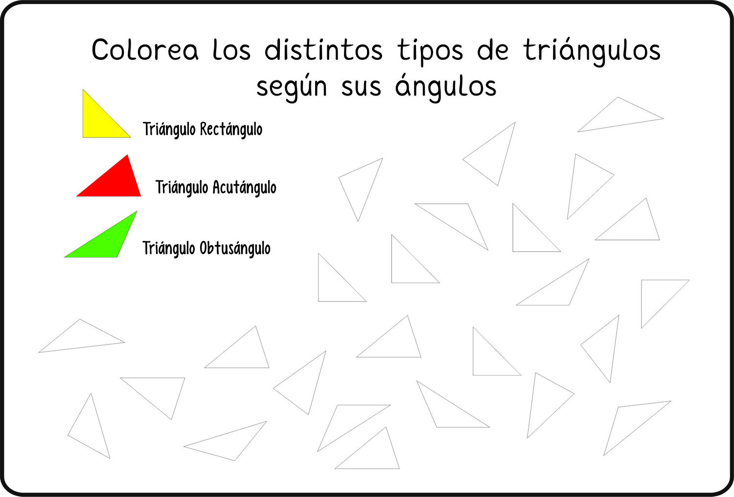 dibujo para colorear diferentes tipos de triangulos