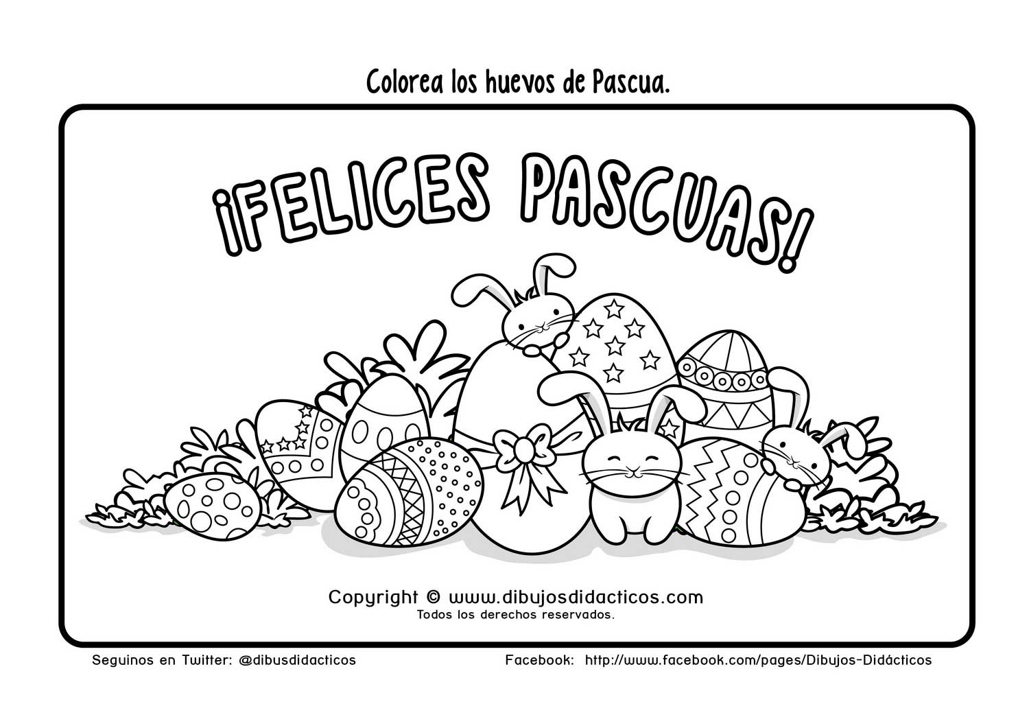 dibujo para colorear de pascuas huevso y conejos