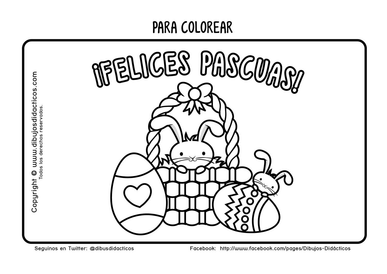 dibujo para colorear de pascuas huevo canasta y conejos