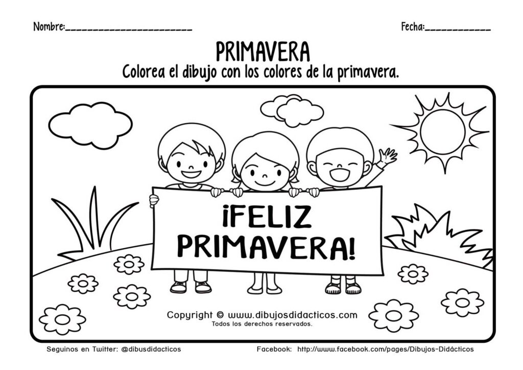 Dibujo de las estaciones del año verano niños sol nubes flores naturaleza