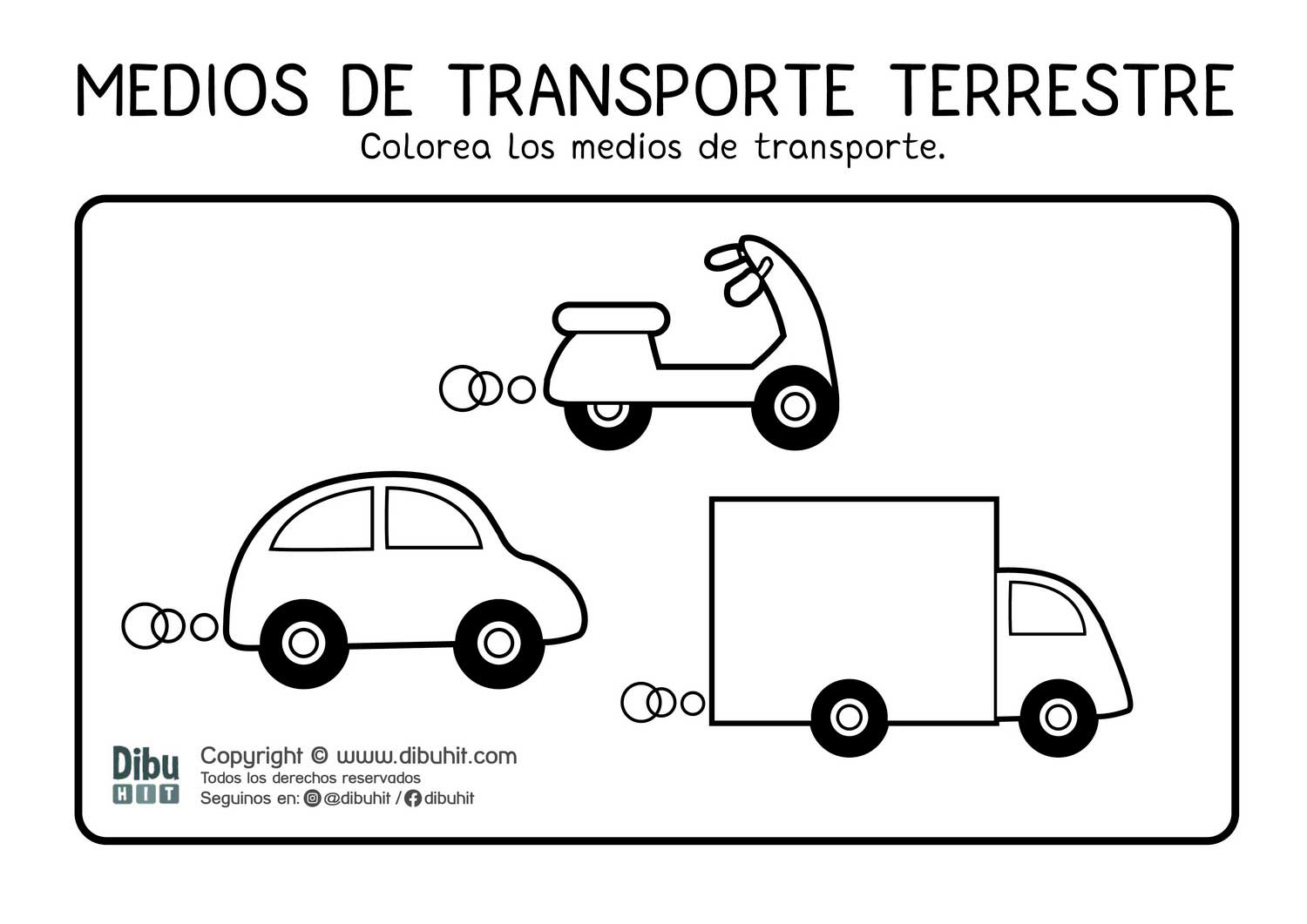 Colorear los medios de transporte moto auto camion