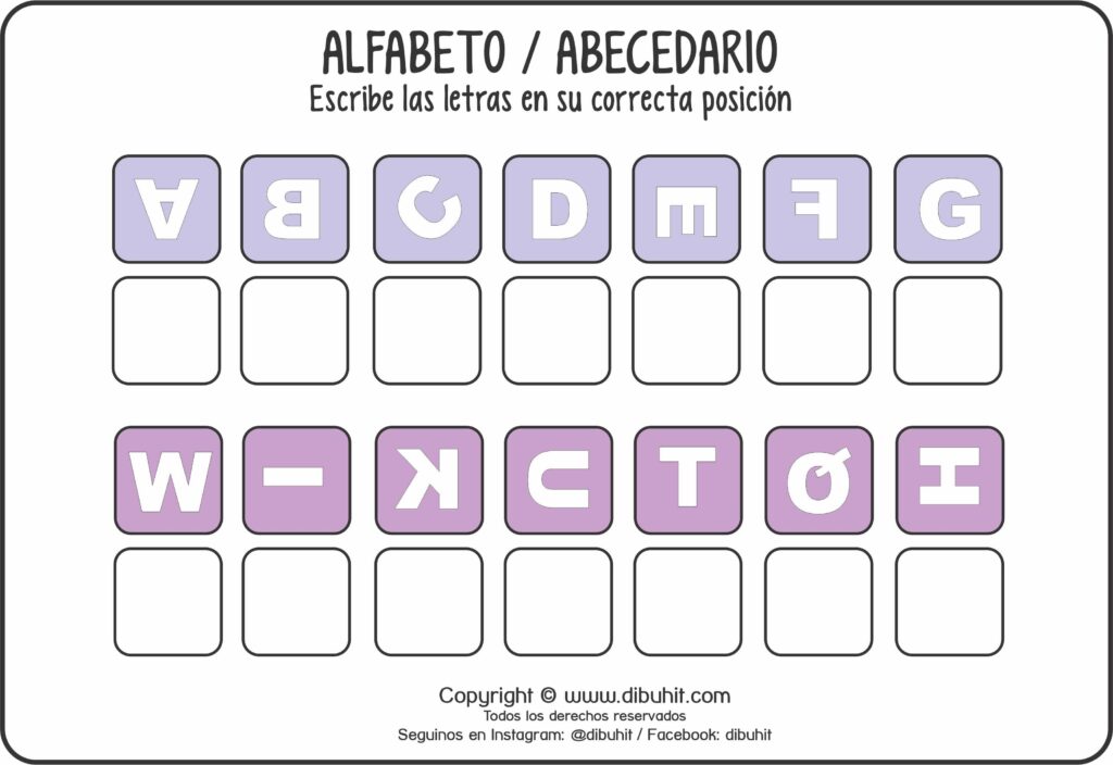 Lamina didactica del alfabeto escribe las letras en su correcta posicion