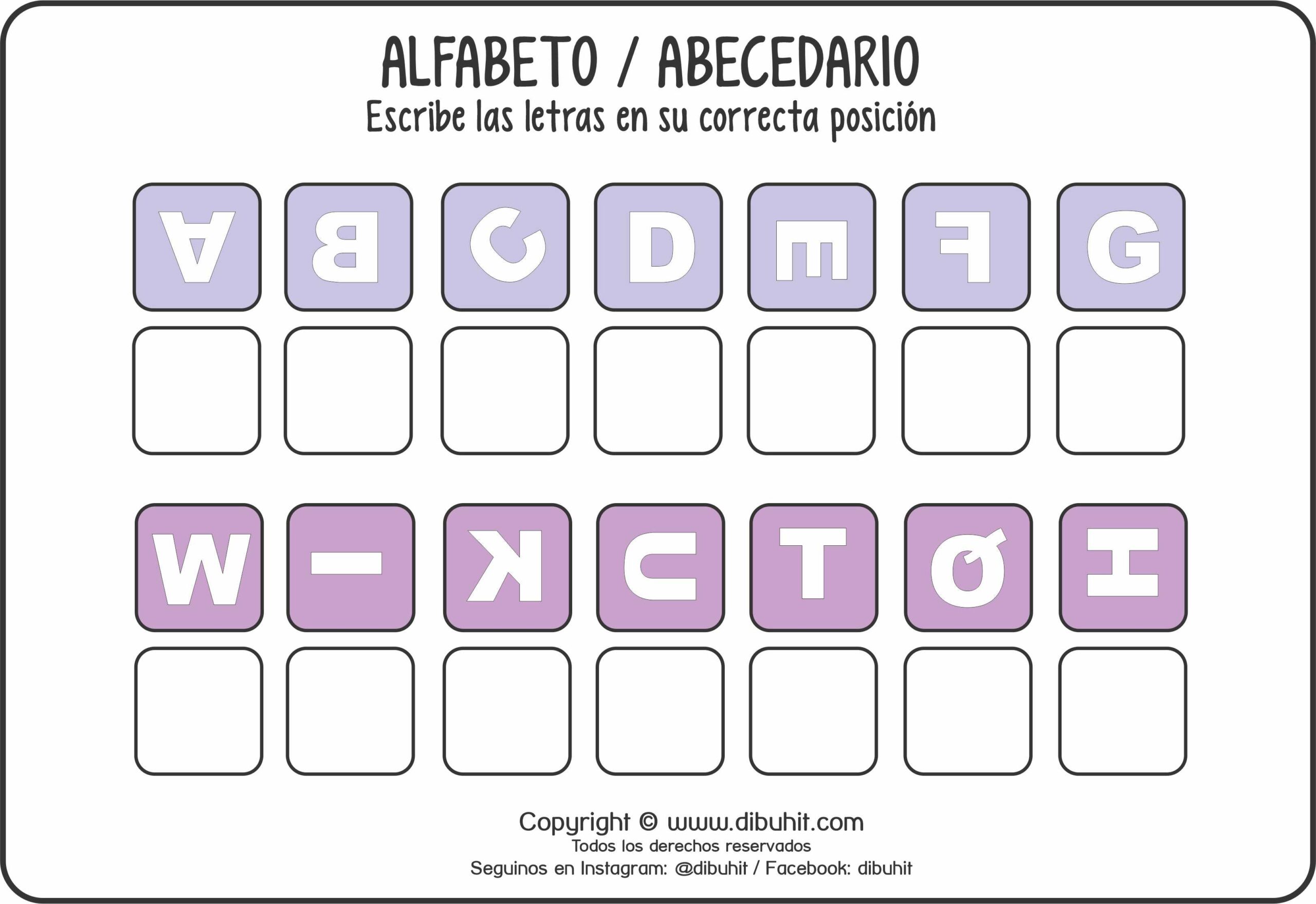 Lamina didactica del alfabeto escribe las letras en su correcta posicion