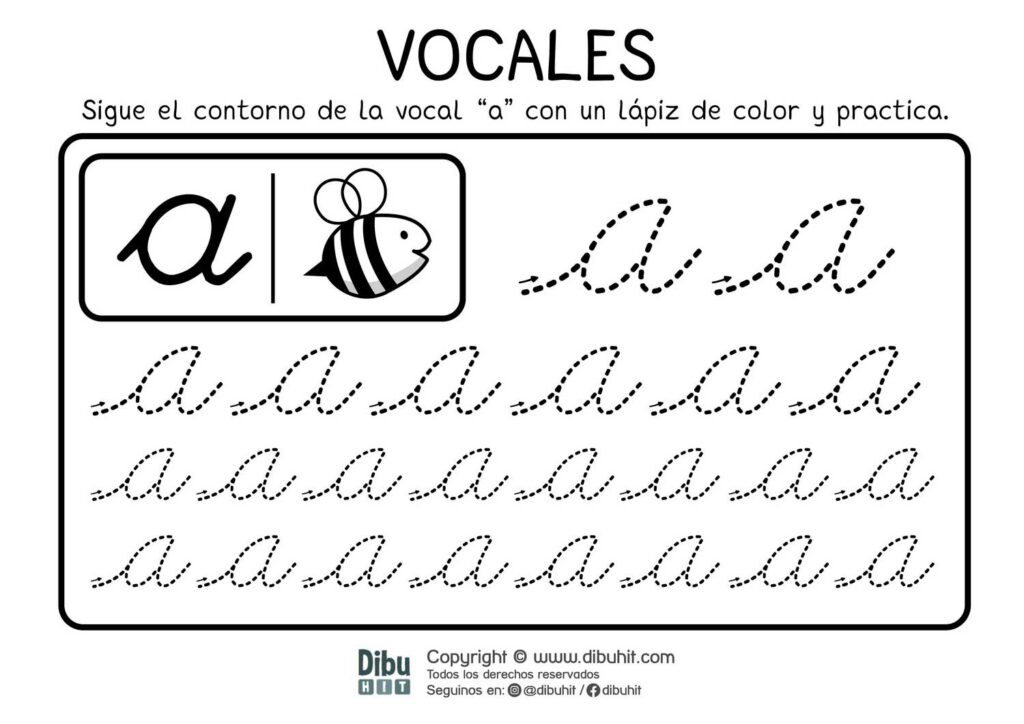 Grafomotricidad vocales letra a abeja puntos recorrido