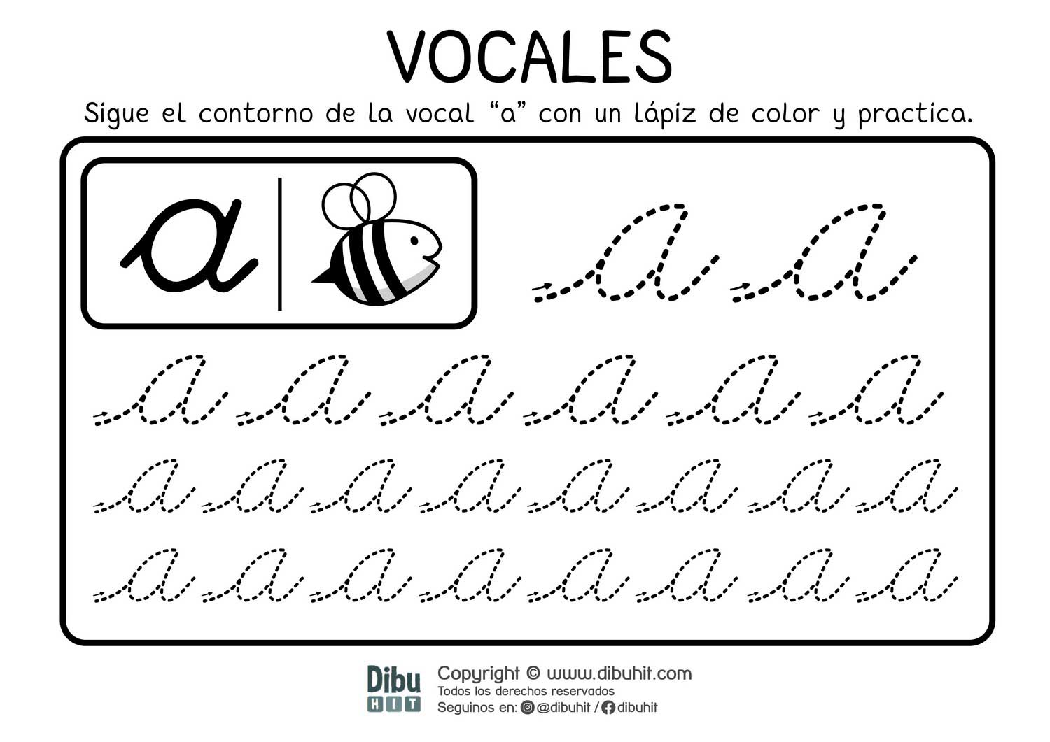 Grafomotricidad vocales letra a abeja puntos recorrido