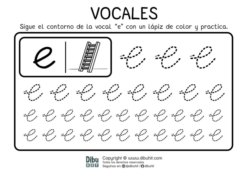 Grafomotricidad vocales letra e escalera puntos recorrido