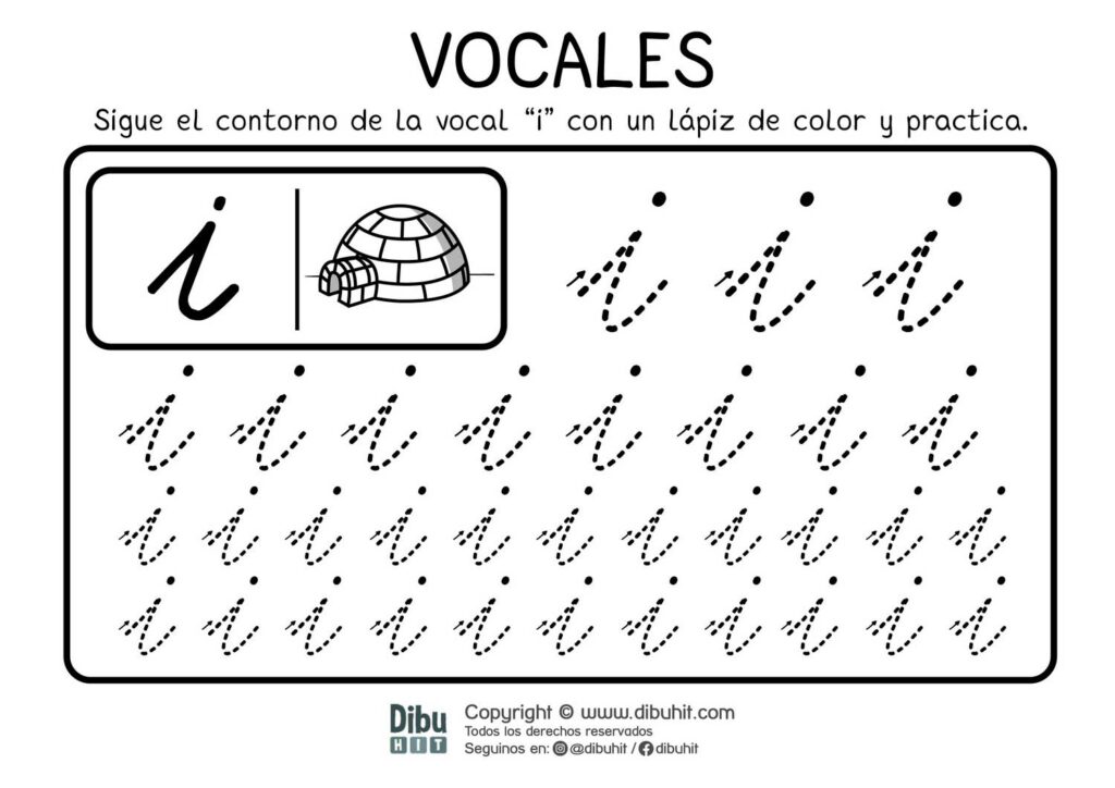 Grafomotricidad vocales letra i igloo puntos recorrido