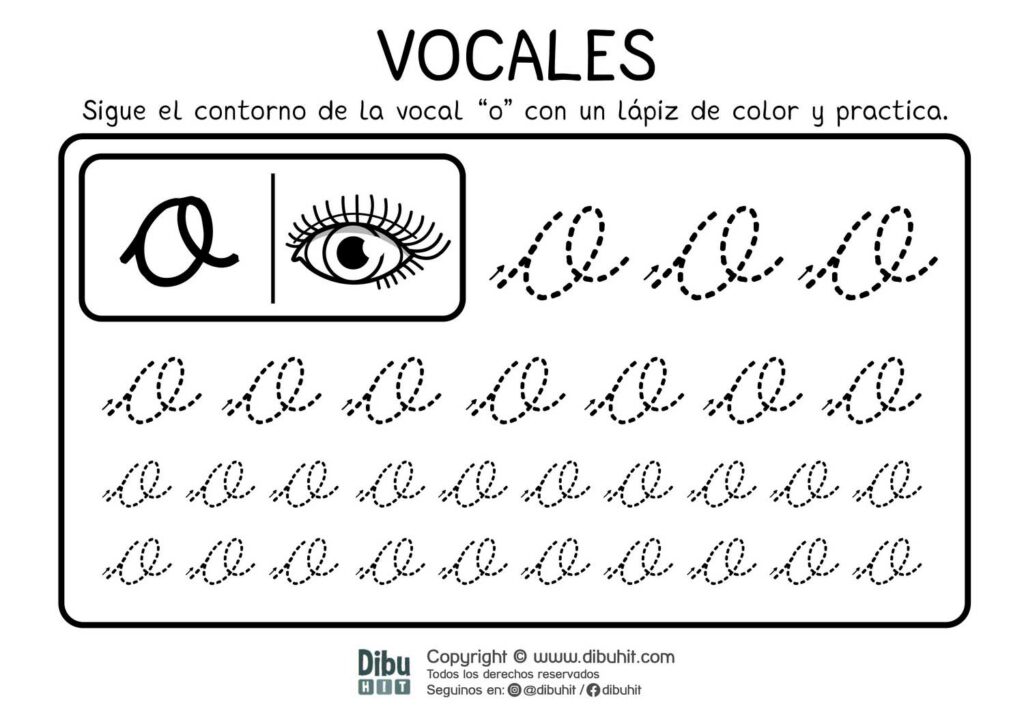 Grafomotricidad vocales letra o ojos puntos recorrido