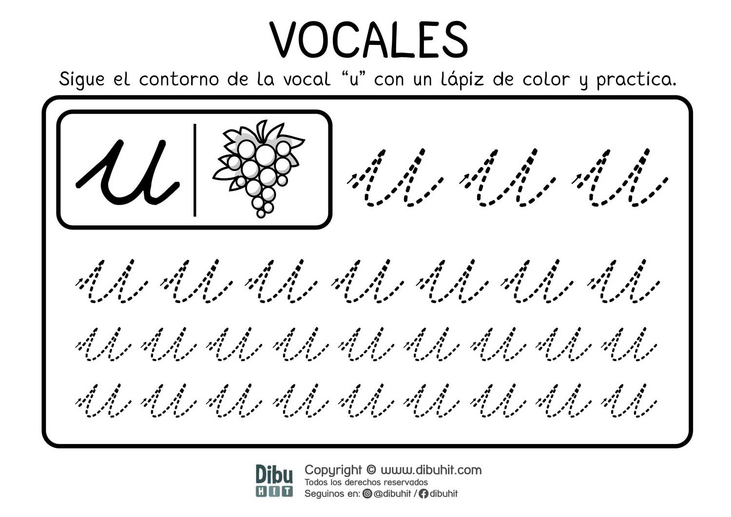 Grafomotricidad vocales letra u uvas puntos recorrido