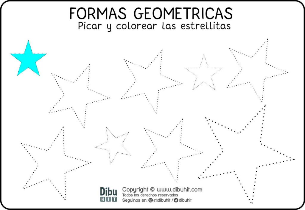 Dibujo didactico para picar y colorear estrellas