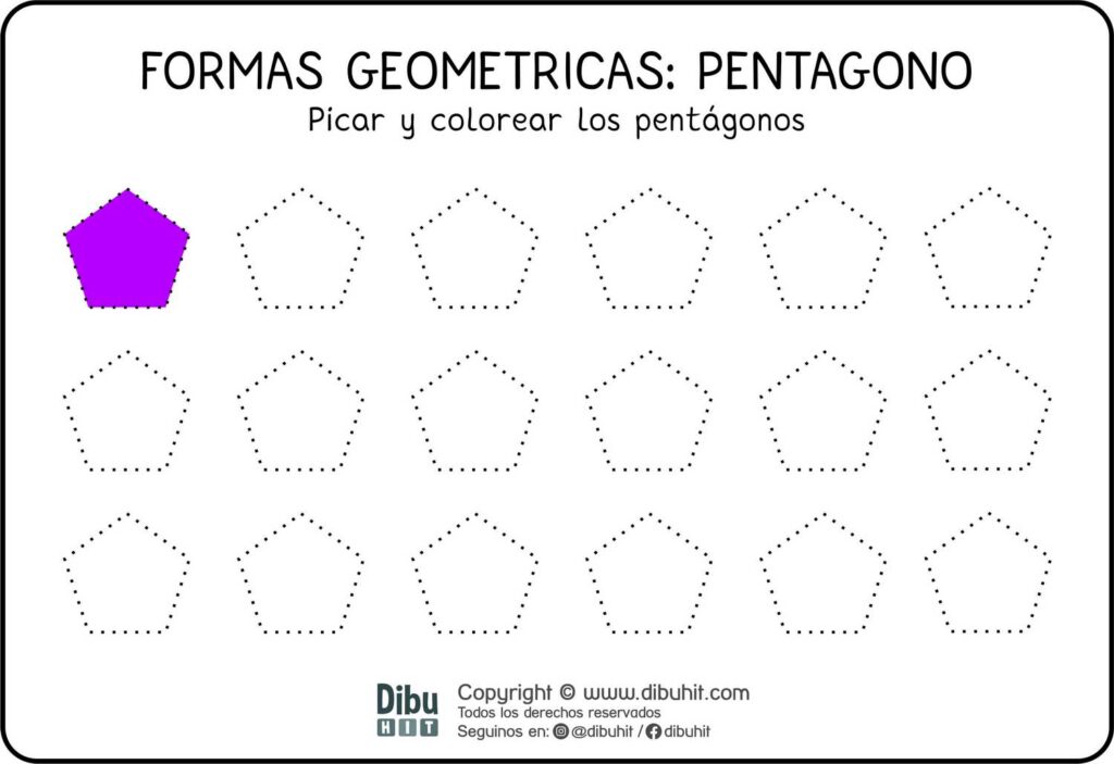 Dibujo didactico para picar y colorear pentagonos