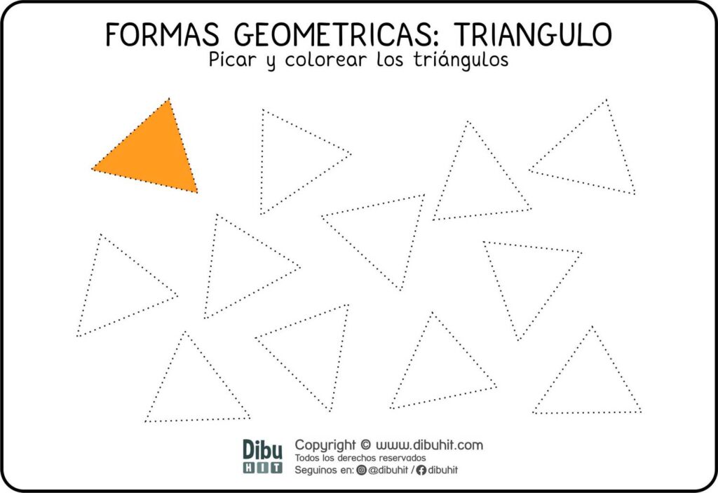 Dibujo didactico para picar y colorear triangulos