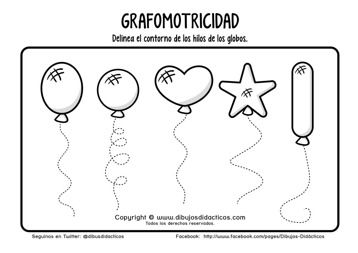 Grafomotricidad globos hilo cuerda puntos recorrido