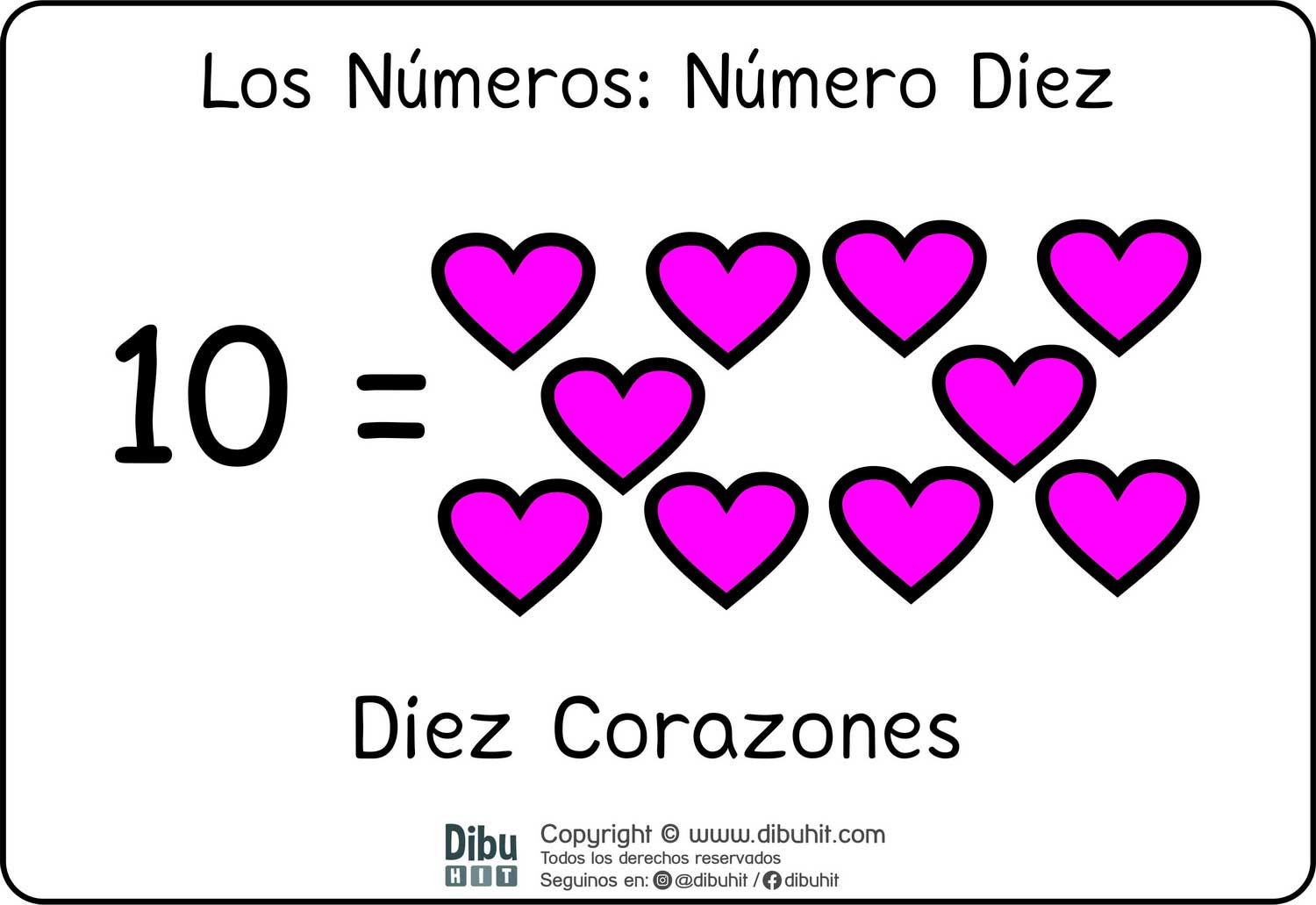 Lamina didactica numero 10 corazones fucsia