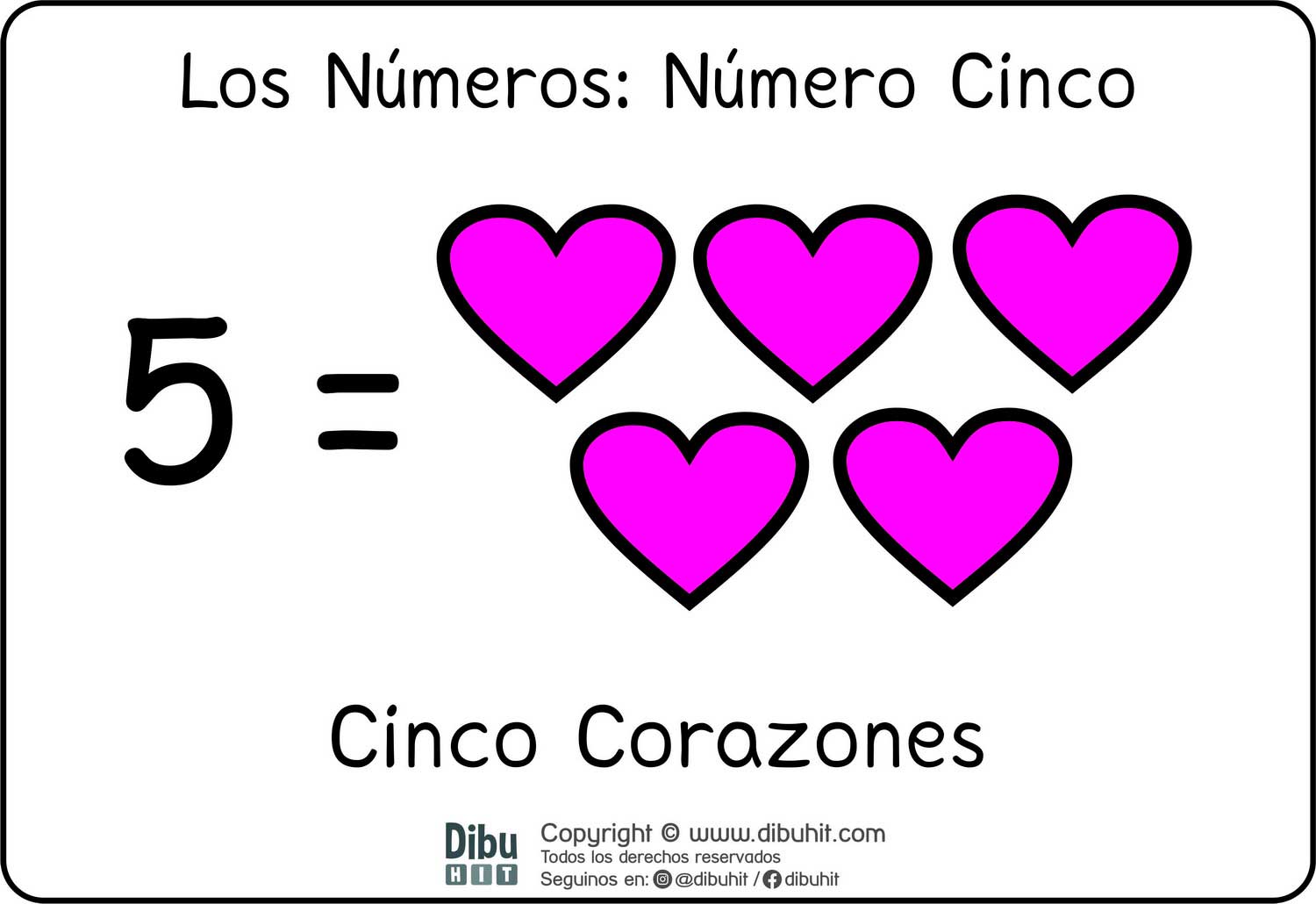 Lamina didactica numero 5 corazones fucsia