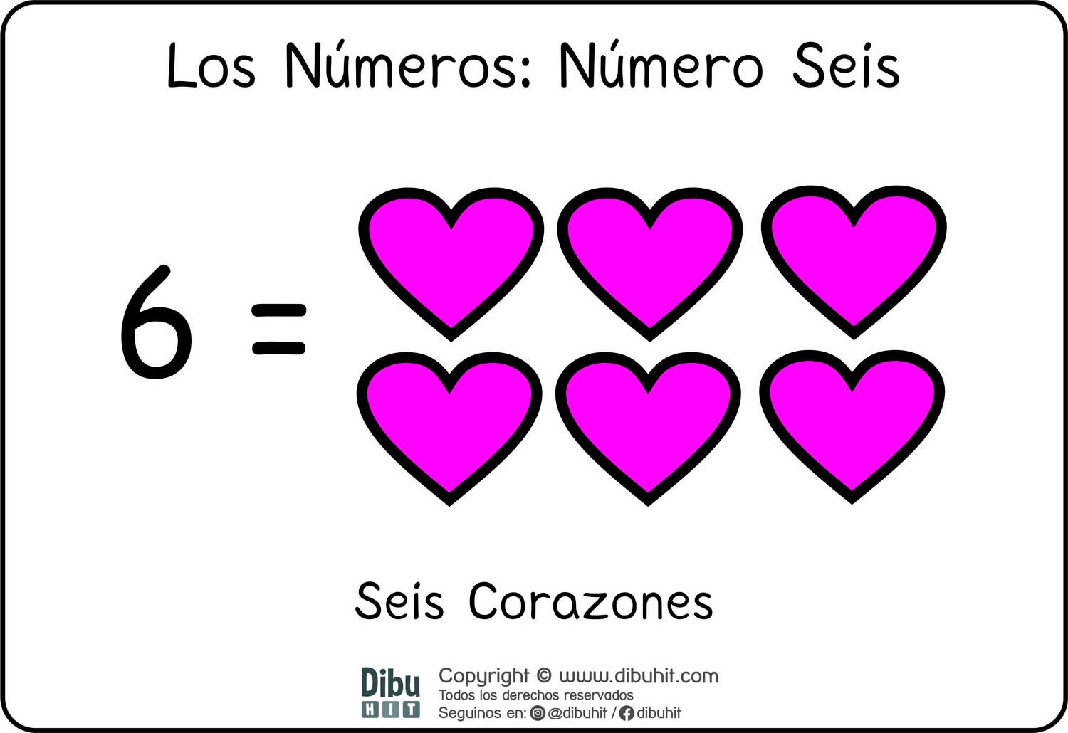 Lamina didactica numero 6 corazones fucsia