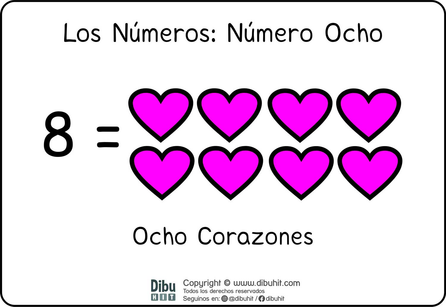 Lamina didactica numero 8 corazones fucsia