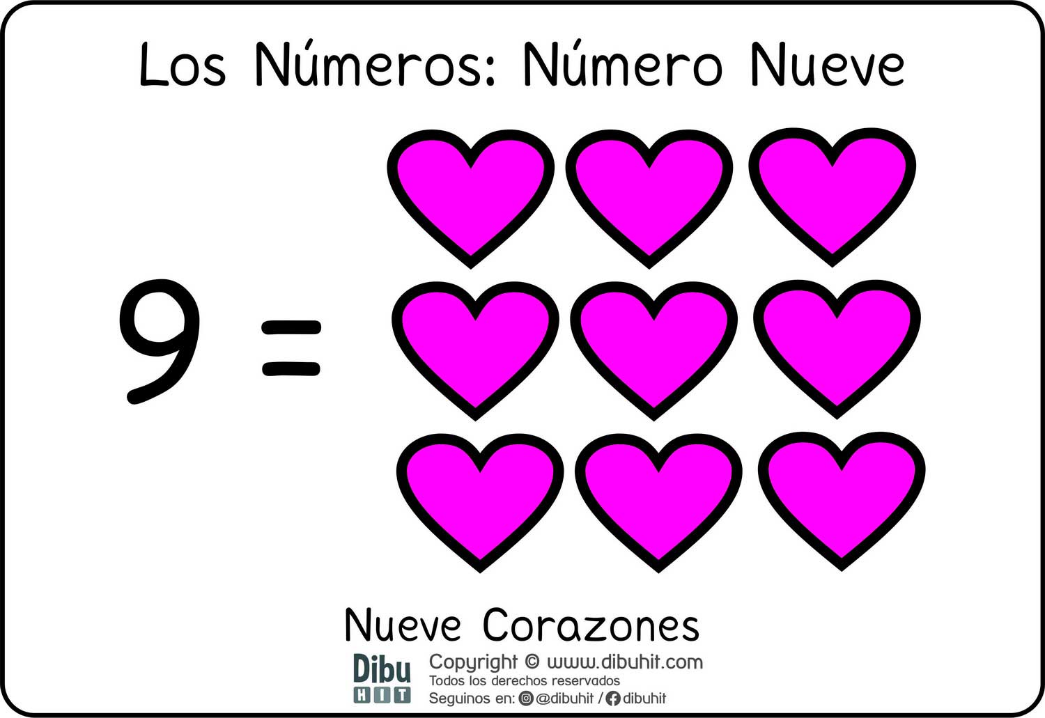 Lamina didactica numero 9 corazones fucsia