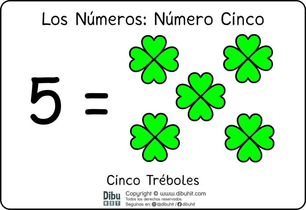 Lamina didactica numero 5 treboles verdes