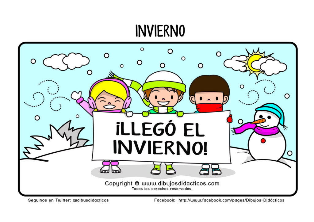 Laminas didactica invierno niños muñeco de nieve nubes viento