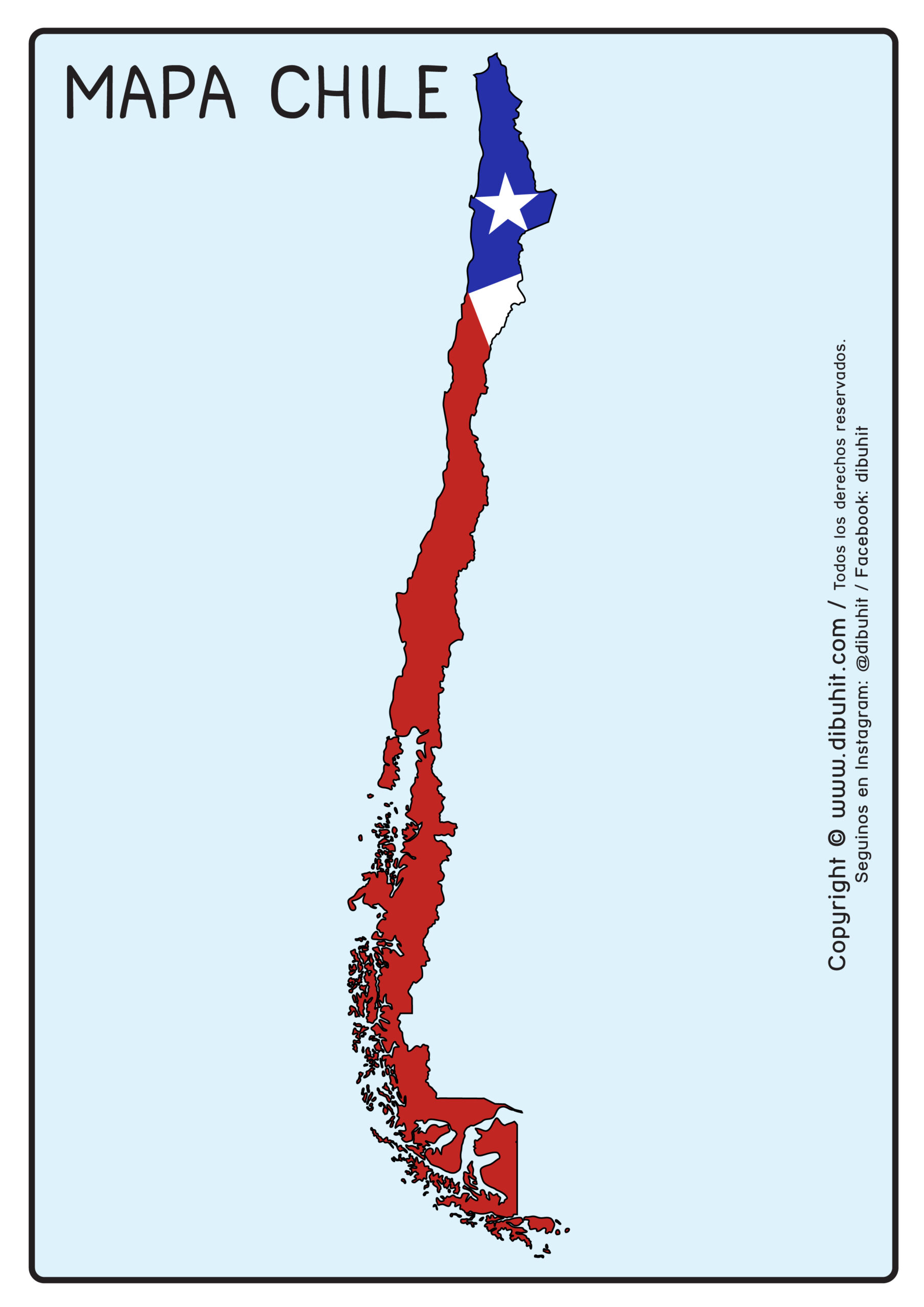 Mapa de Chile con bandera color