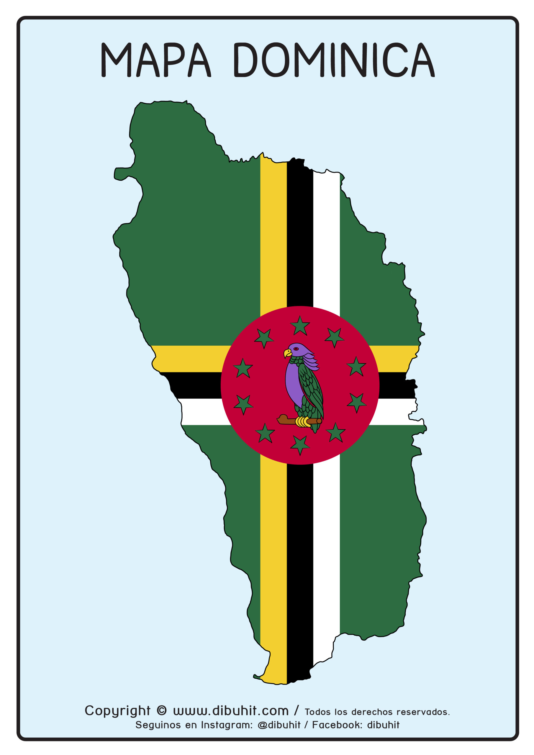 Mapa de Dominica con bandera color