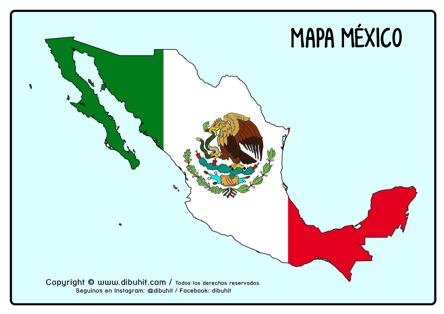 Mapa de Mexico con bandera color