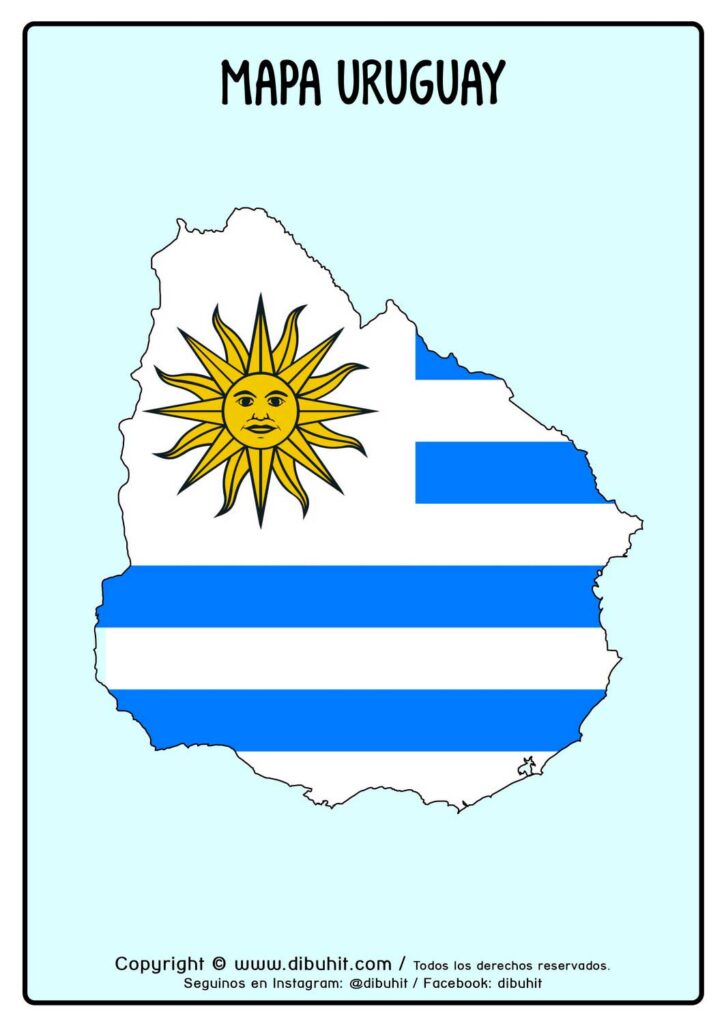 Mapa de Uruguay con bandera color