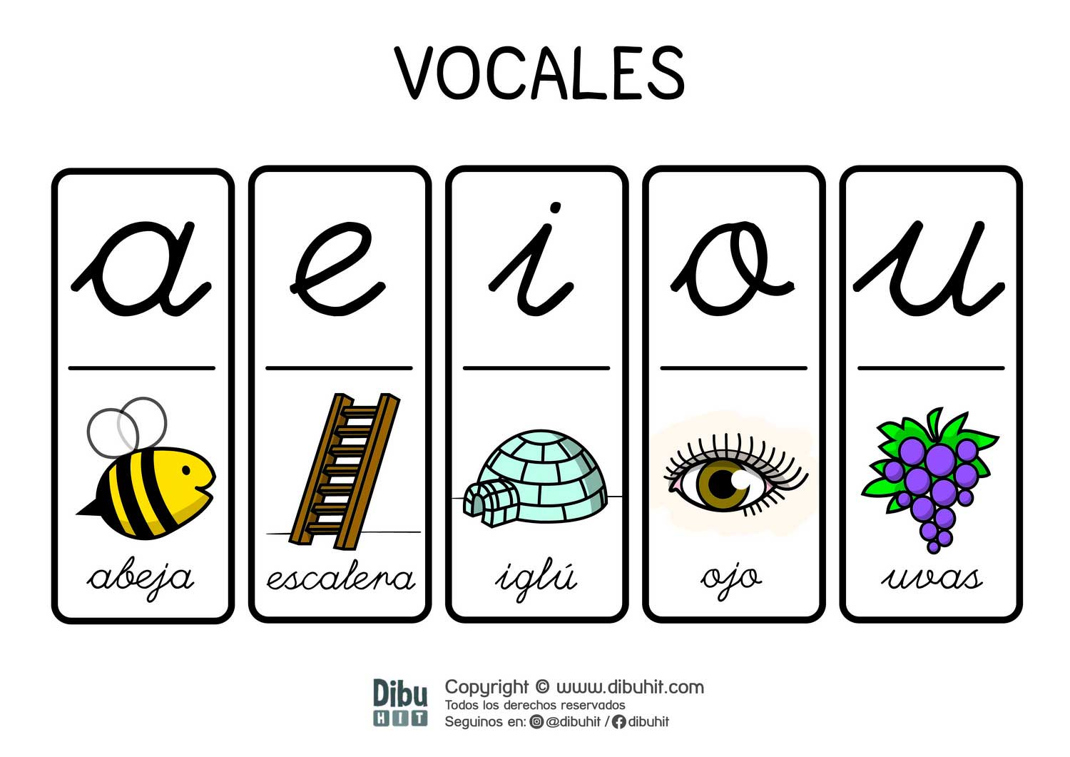 lamina didactica vocales abeja escalera iglu ojo uvas