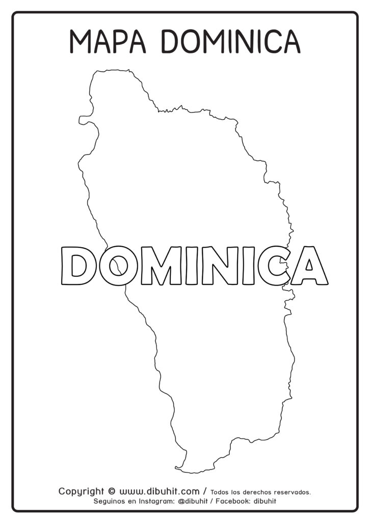 Dibujo de mapa y nombre de dominica para colorear