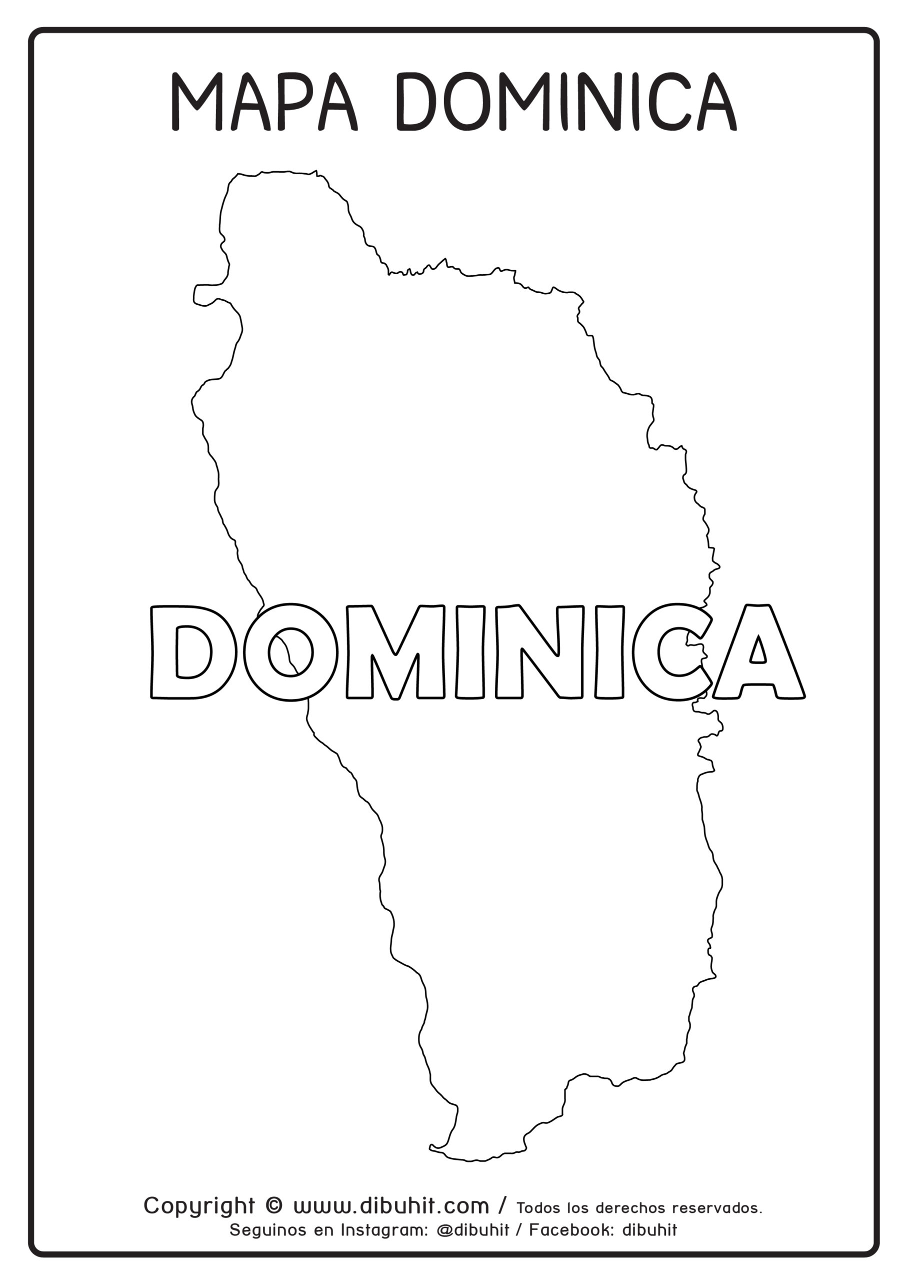 Dibujo de mapa y nombre de dominica para colorear