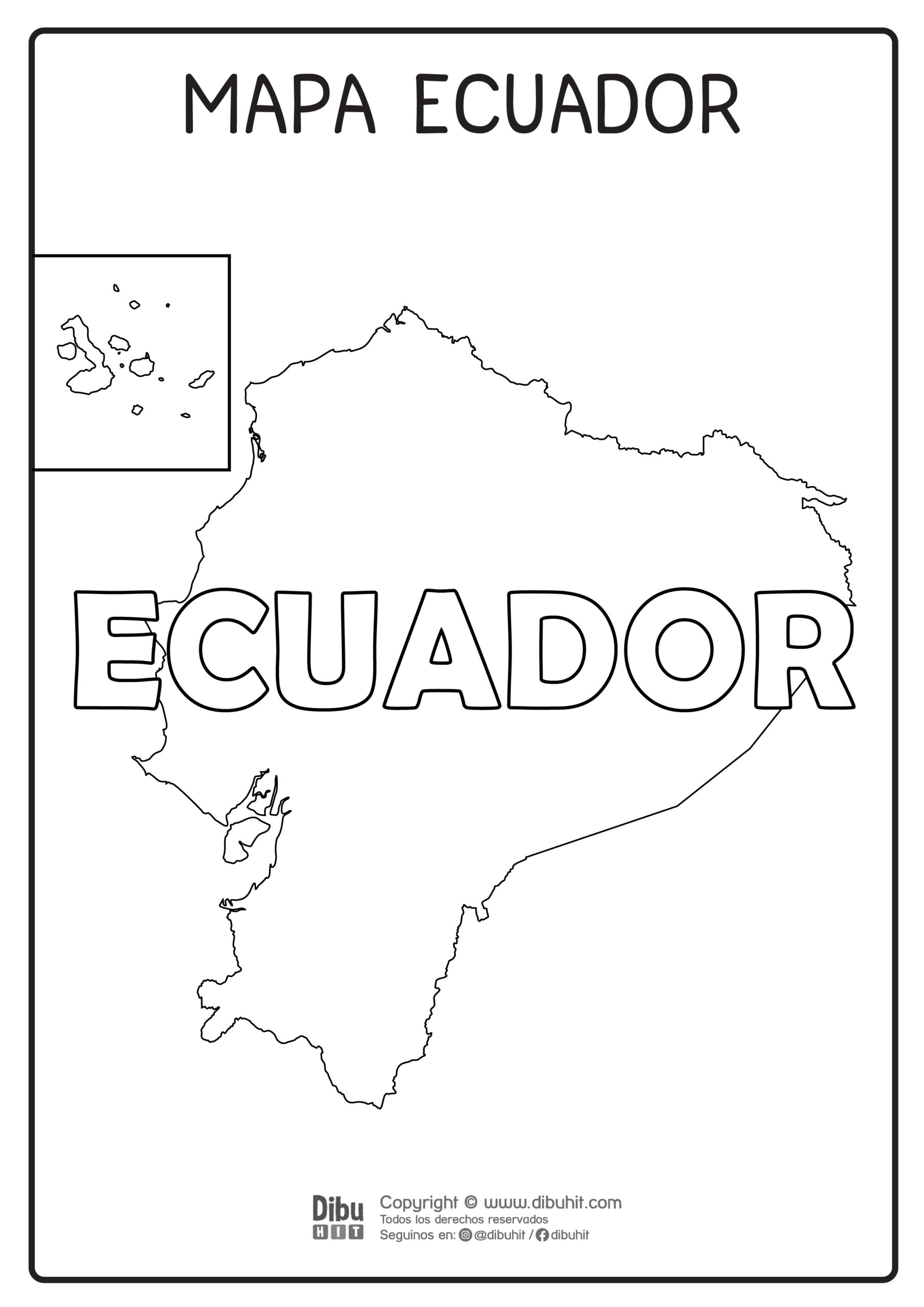 Dibujo de mapa y nombre de ecuador para colorear