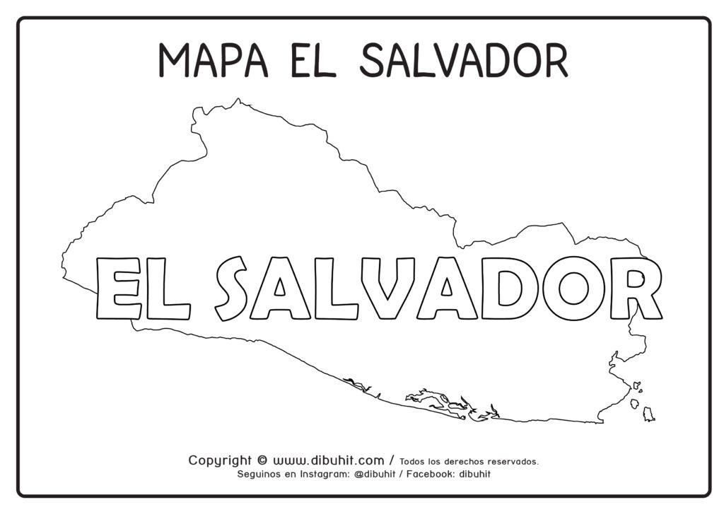 Dibujo de mapa y nombre de el salvador para colorear