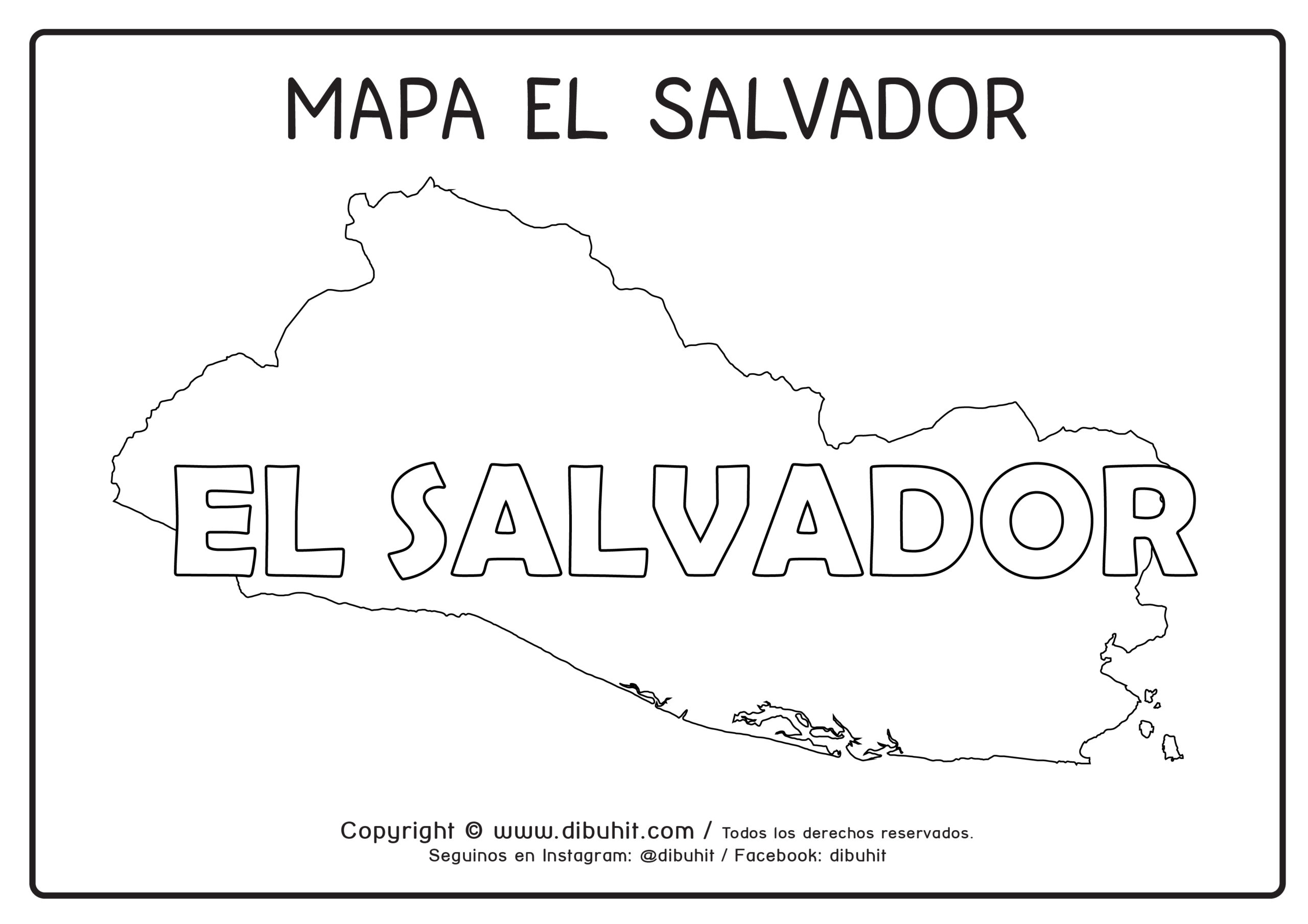 Dibujo de mapa y nombre de el salvador para colorear