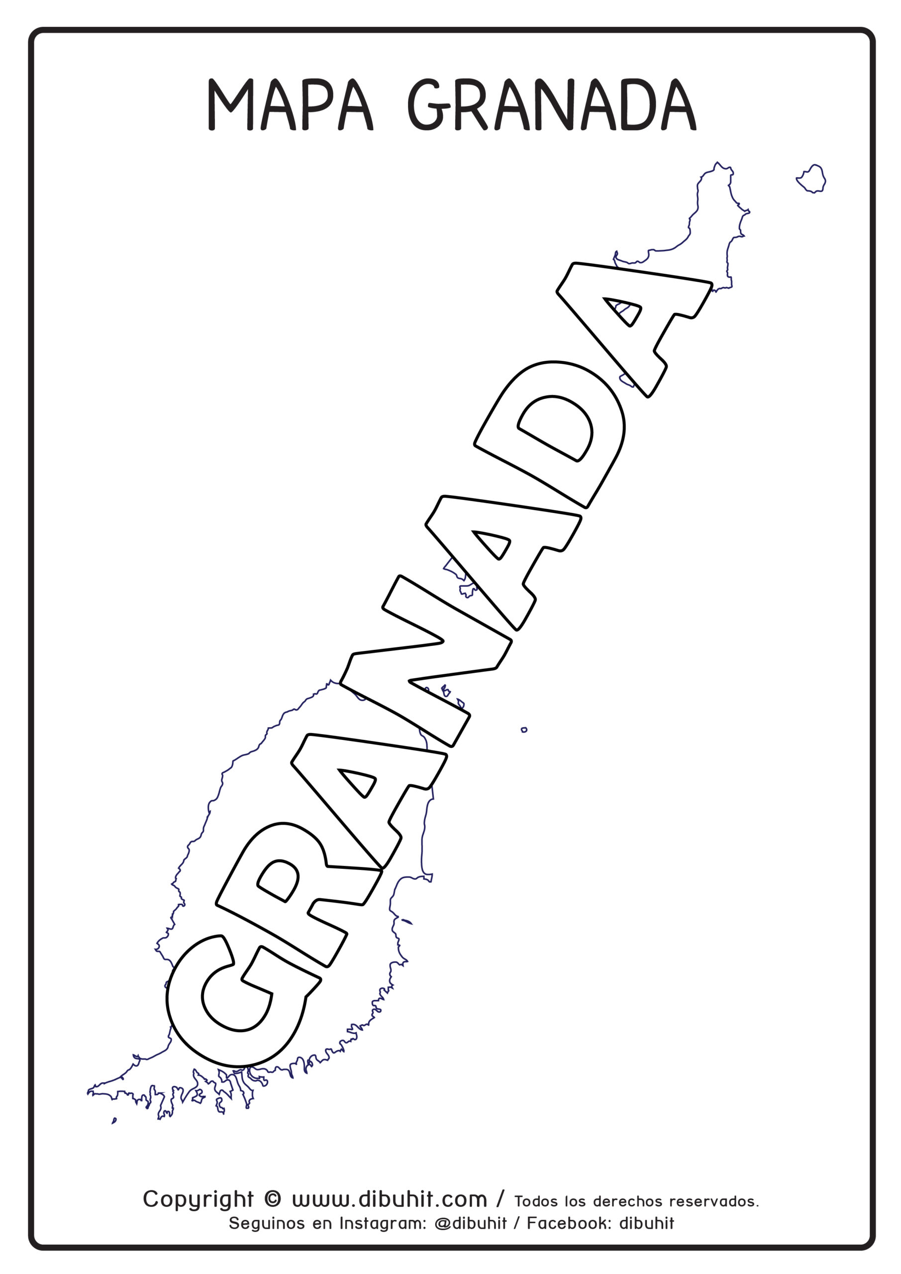 Dibujo de mapa y nombre de granada para colorear