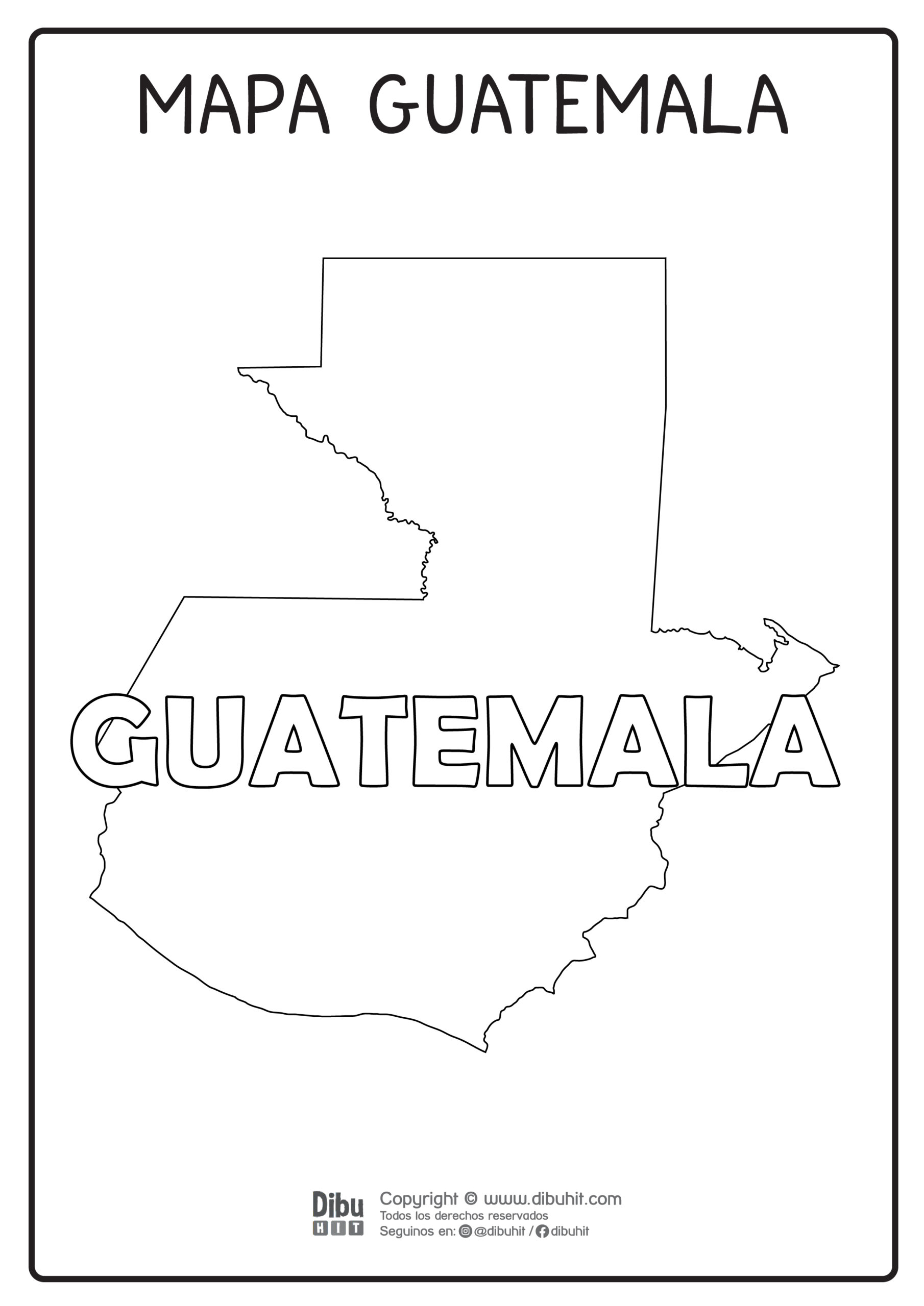 Dibujo de mapa y nombre de guatemala para colorear