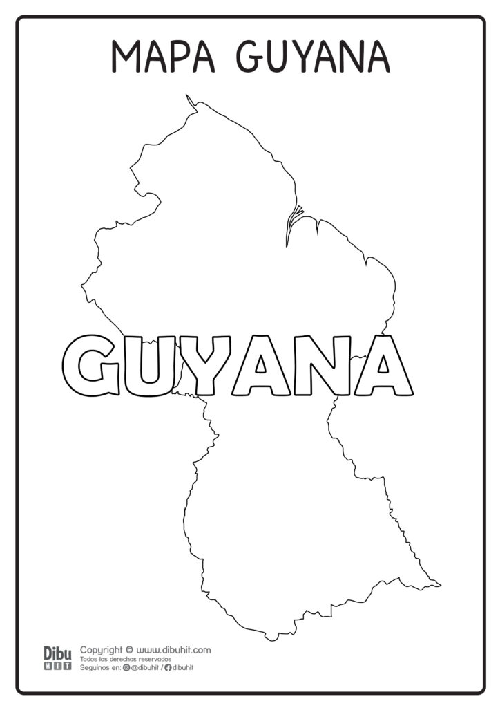 Dibujo de mapa y nombre de guyana para colorear