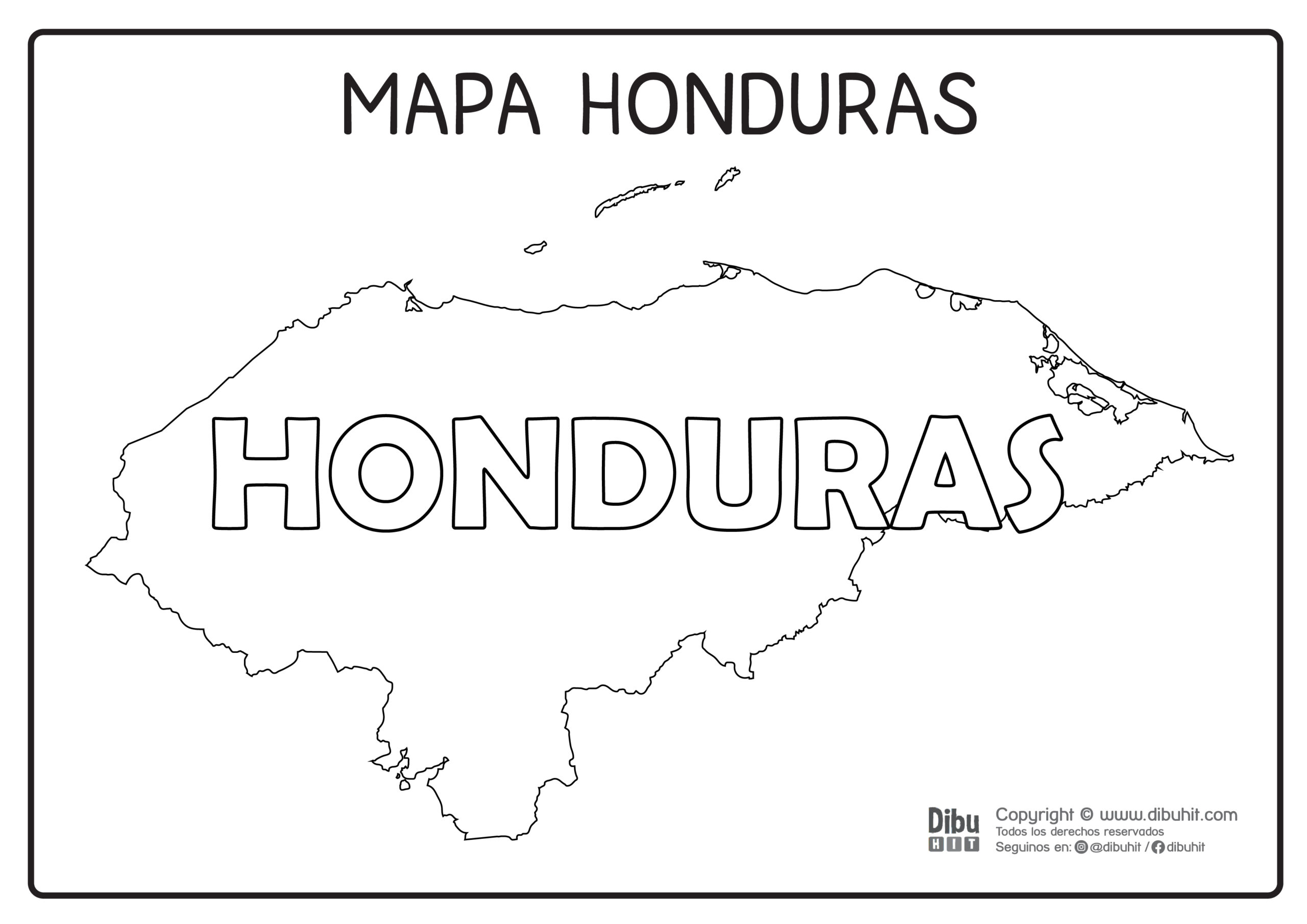 Dibujo de mapa y nombre de honduras para colorear