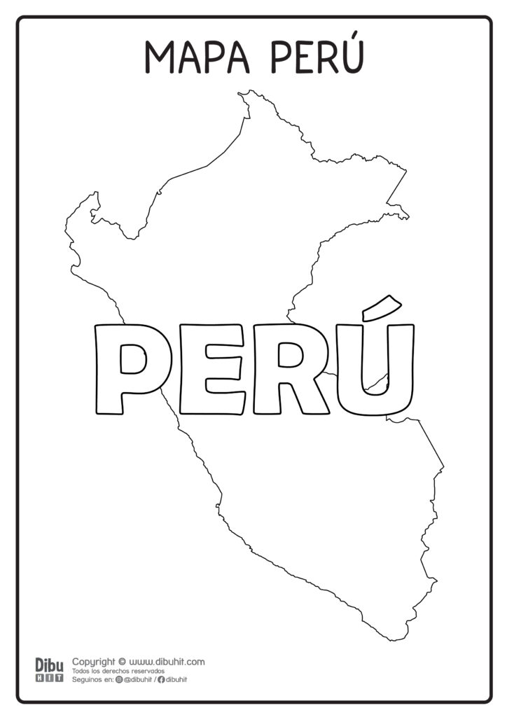 Dibujo de mapa y nombre de Peru para colorear