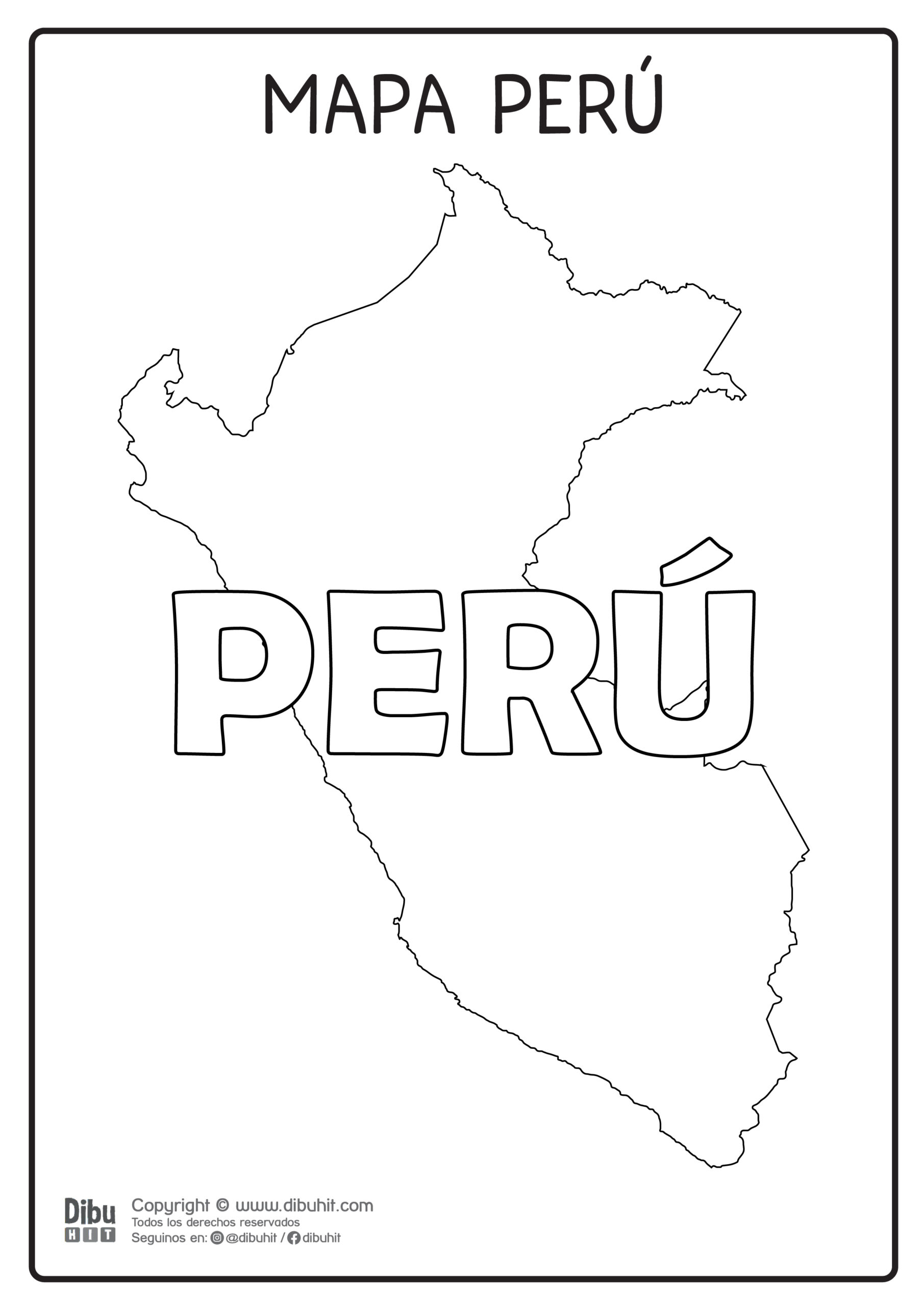 Dibujo de mapa y nombre de Peru para colorear