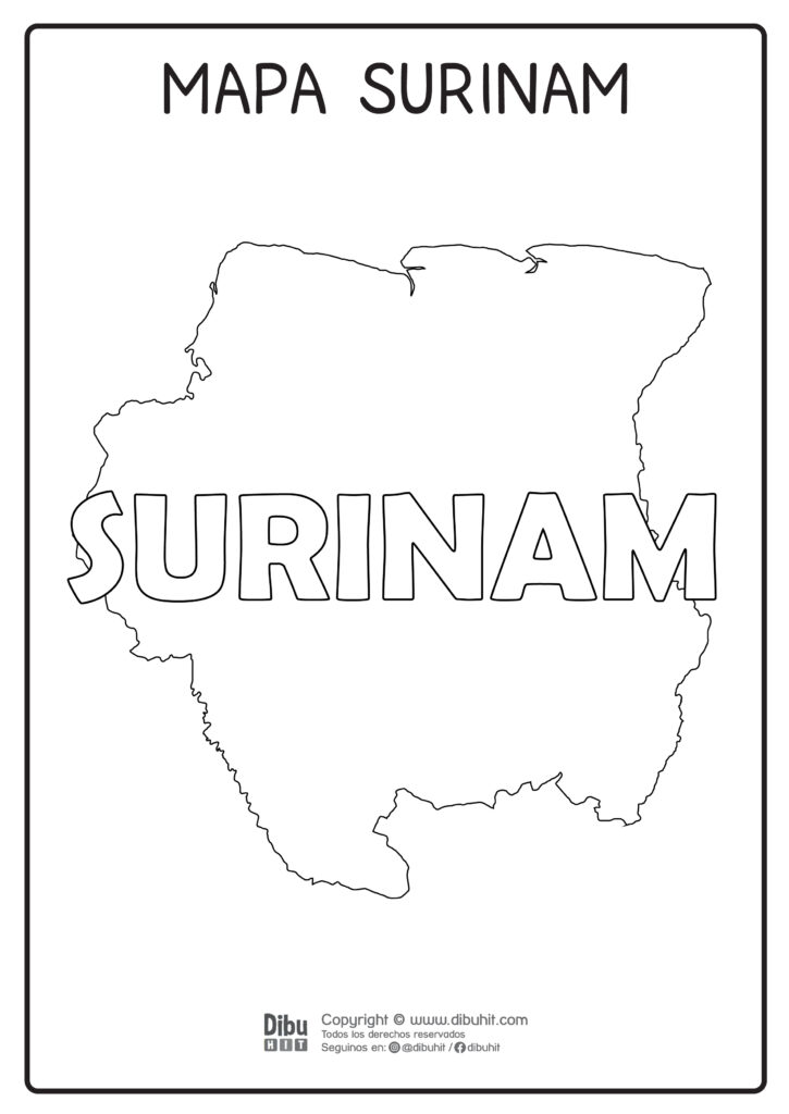 Dibujo de mapa y nombre de surinam para colorear