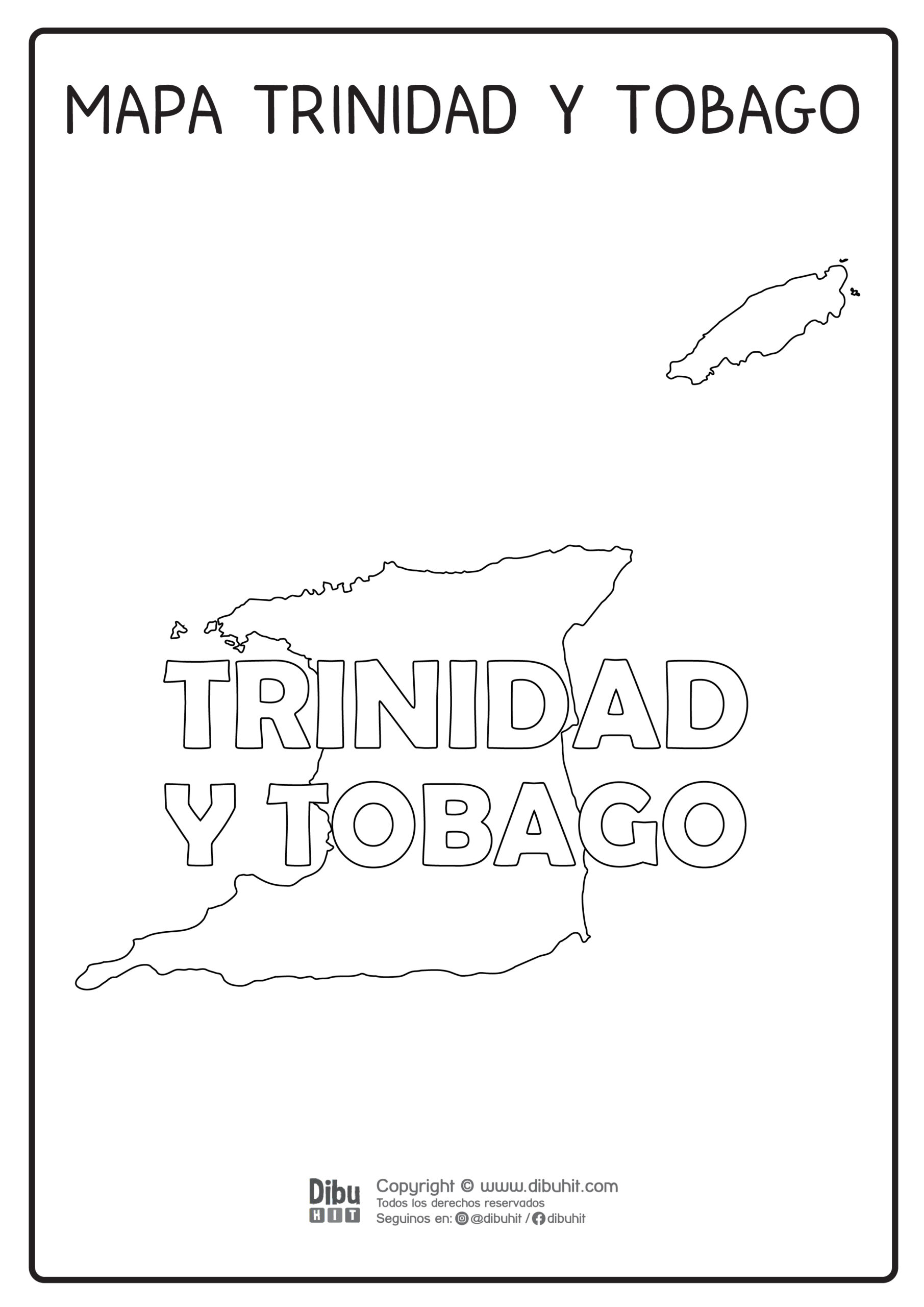 Dibujo de mapa y nombre de trinidad y tobago para colorear